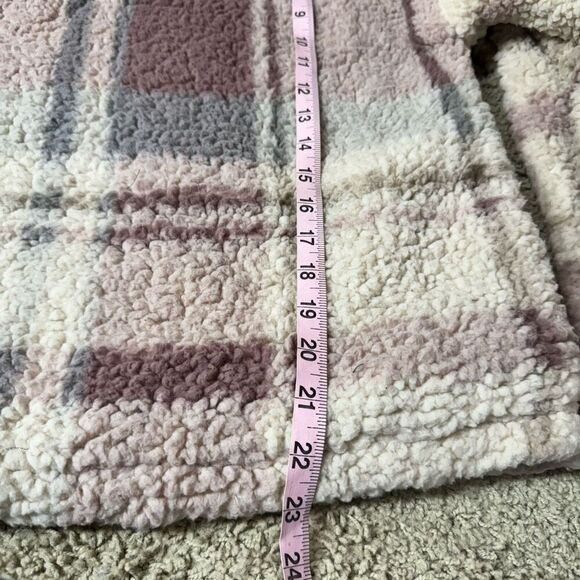 Thread & Supply Faux Sherpa Teddy Jacket 1/4 Zip Mauve Plaid M - Picture 6 of 13